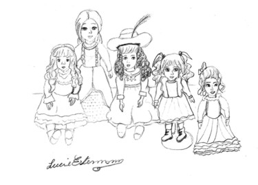 Drawing titled "Collection de poupé…" by Lucie Estermann, Original Artwork, Pencil