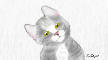 Arts numériques intitulée "Petit chat gris" par Lucie Estermann, Œuvre d'art originale, Peinture numérique