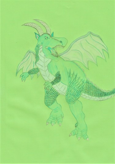 Drawing titled "Dragon vert" by Lucie Estermann, Original Artwork, Pencil