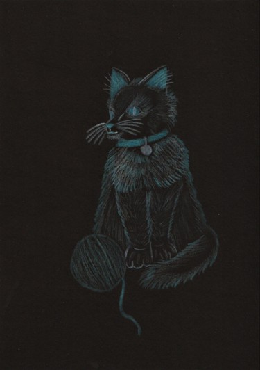 Drawing titled "Chat aux crayons" by Lucie Estermann, Original Artwork, Pencil