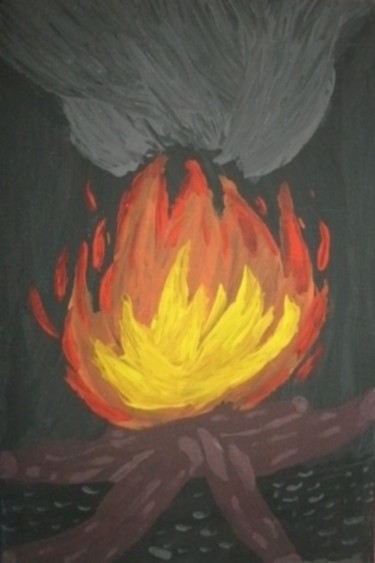 Peinture intitulée "Le feu de bois" par Lucie Estermann, Œuvre d'art originale, Gouache