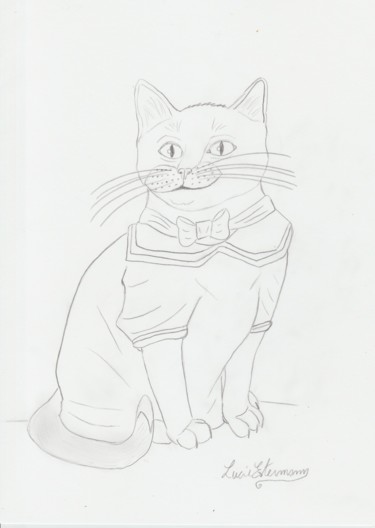 Tekening getiteld "croquis Chat" door Lucie Estermann, Origineel Kunstwerk, Potlood