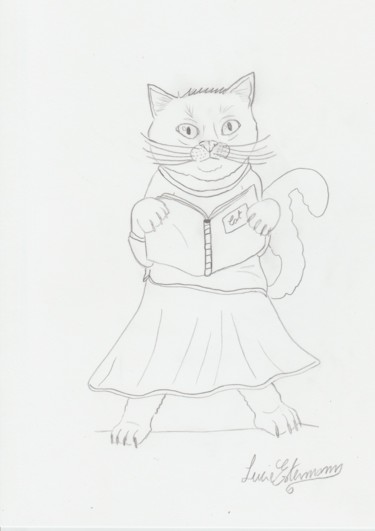 Drawing titled "chatte" by Lucie Estermann, Original Artwork, Pencil