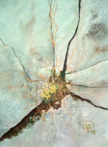 Peinture intitulée "Pierre et lichen" par Elfi, Œuvre d'art originale