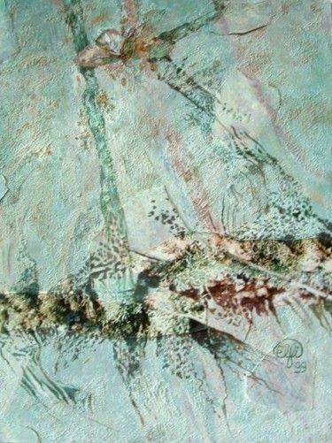 Peinture intitulée "Lichen au papillon" par Elfi, Œuvre d'art originale