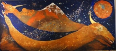 Картина под названием "Dragons de terre et…" - Elfi, Подлинное произведение искусства, Масло