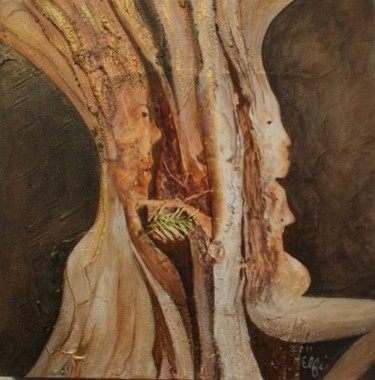 Peinture intitulée "Présence des écorces" par Elfi, Œuvre d'art originale, Huile