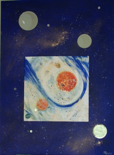 Painting titled "reflexion-cosmique-…" by Elfi, Original Artwork, Oil