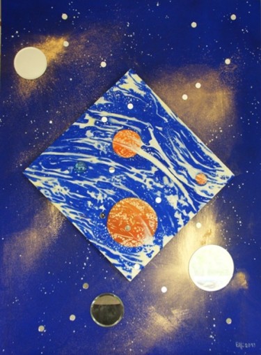 Peinture intitulée "r-cosmique-n-4.jpg" par Elfi, Œuvre d'art originale, Huile