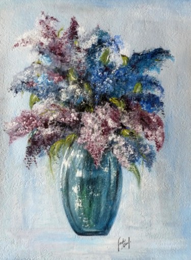 Peinture intitulée "Lilas en fleurs" par Chafika Feghir, Œuvre d'art originale, Acrylique