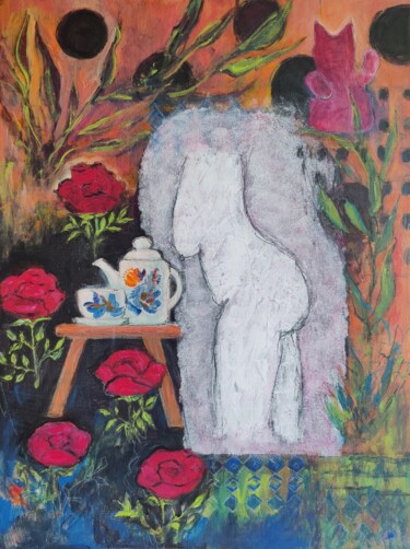 Schilderij getiteld "Tea Time" door Elga Zefirova, Origineel Kunstwerk, Acryl