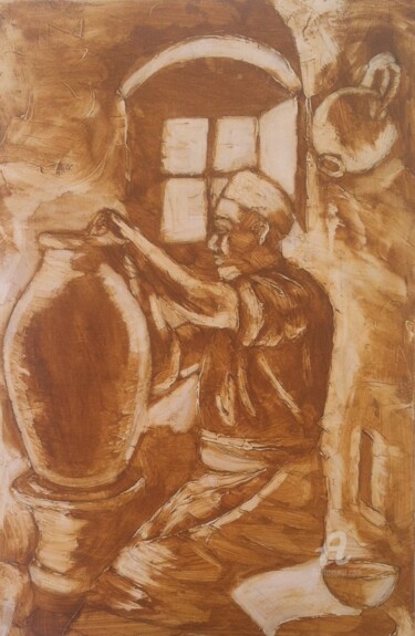 Peinture intitulée "Le potier" par Lotfi El Ghoul, Œuvre d'art originale