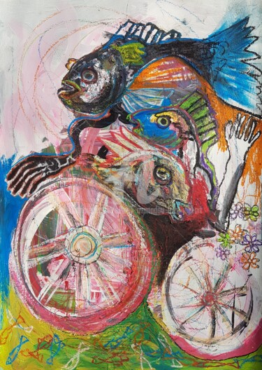 Pintura titulada "Flotte" por Elhadji Mamadou Faye (Joe'Art), Obra de arte original, Acrílico