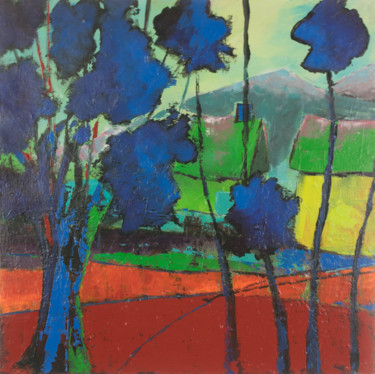 Painting titled "les arbres bleus" by Elisabeth Chenu, Original Artwork, Acrylic