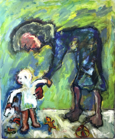 제목이 "Les premiers pas"인 미술작품 Elisabeth Marcadet로, 원작, 기름 나무 들것 프레임에 장착됨