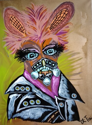 Malerei mit dem Titel "Kangaroo Biker Fema…" von Eli Tin Art, Original-Kunstwerk, Acryl