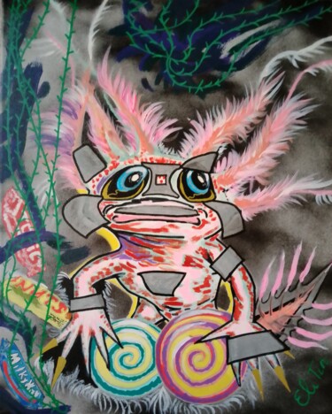 Malerei mit dem Titel "Axolotl" von Eli Tin Art, Original-Kunstwerk, Acryl
