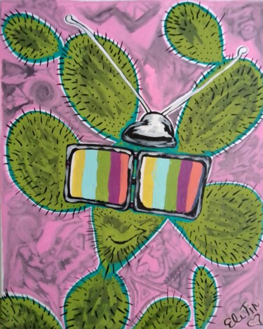 Malerei mit dem Titel "Cactus Relaxing" von Eli Tin Art, Original-Kunstwerk, Acryl