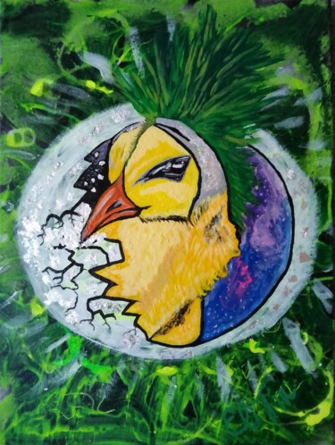 Painting titled "Space Bird" by Eli Tin Art, Original Artwork, Acrylic