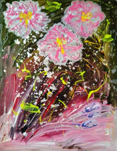 Schilderij getiteld "Abstract Flowers" door Eli Tin Art, Origineel Kunstwerk, Acryl