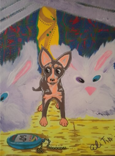 Schilderij getiteld "Pets" door Eli Tin Art, Origineel Kunstwerk, Acryl