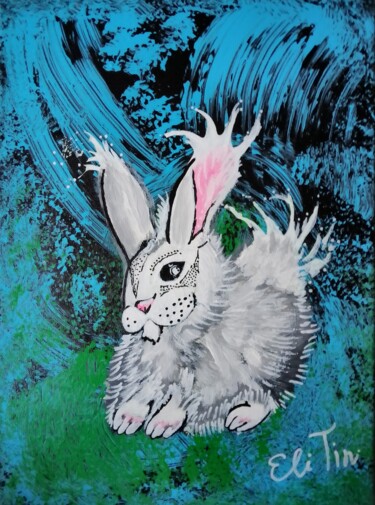 Painting titled "White Rabbit" by Eli Tin Art, Original Artwork, Acrylic