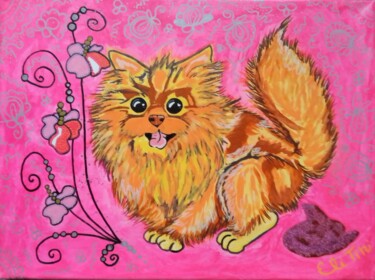 Schilderij getiteld "Pooping Puppy" door Eli Tin Art, Origineel Kunstwerk, Acryl