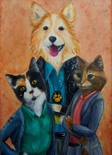Painting titled "Pets Brooklyn Nine-…" by Elia Perkins, Original Artwork, Oil Mounted on Wood Stretcher frame