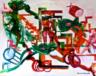 Painting titled "Carnaval" by Eliana Carvalho, Original Artwork, Oil Mounted on Wood Stretcher frame