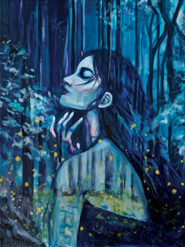 Painting titled "Sound of the night" by Eliana Corre, Original Artwork, Oil Mounted on Wood Stretcher frame