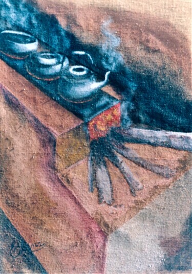 Pintura titulada "Fogão à lenha" por Eliana Limma, Obra de arte original, Oleo