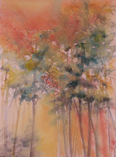 Painting titled "Feu de forêt" by Eliane Audebert, Original Artwork, Watercolor