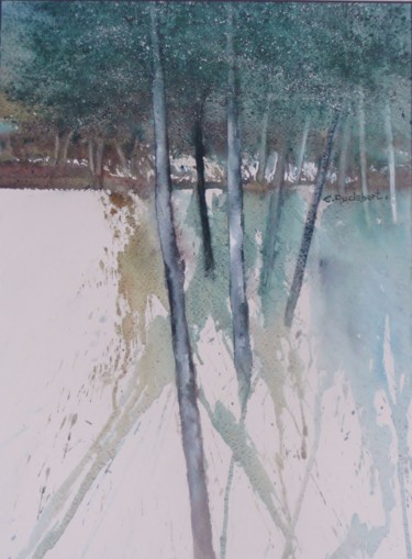 Painting titled "arbres en hiver" by Eliane Audebert, Original Artwork, Watercolor