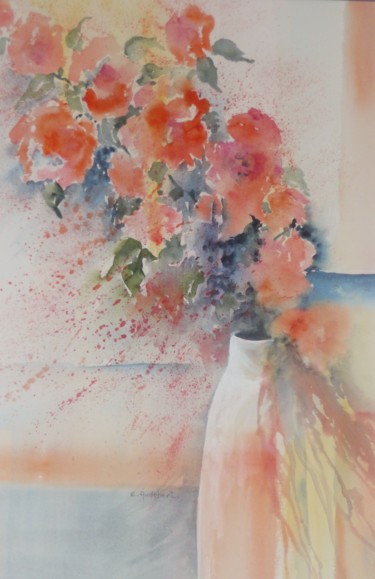 Peinture intitulée "Bouquet Orange" par Eliane Audebert, Œuvre d'art originale, Aquarelle