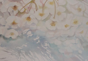 Peinture intitulée "Fleurs de cerisier" par Eliane Audebert, Œuvre d'art originale, Aquarelle