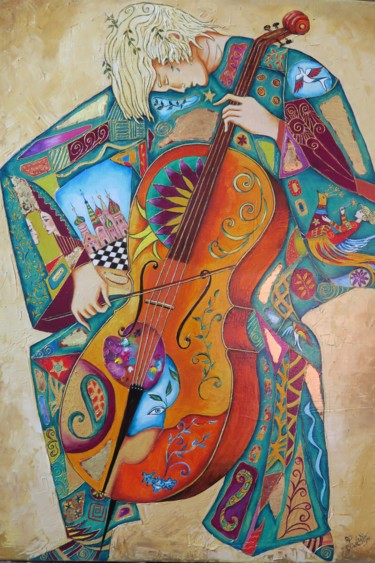 Peinture intitulée "Le Violoncelliste" par Eliane Betton, Œuvre d'art originale, Huile