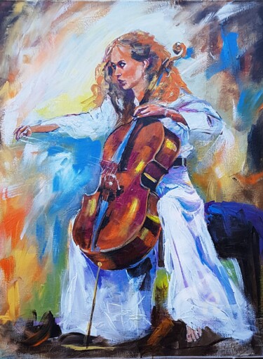 Schilderij getiteld "La Musicienne aux p…" door Eliane Cartier, Origineel Kunstwerk, Acryl