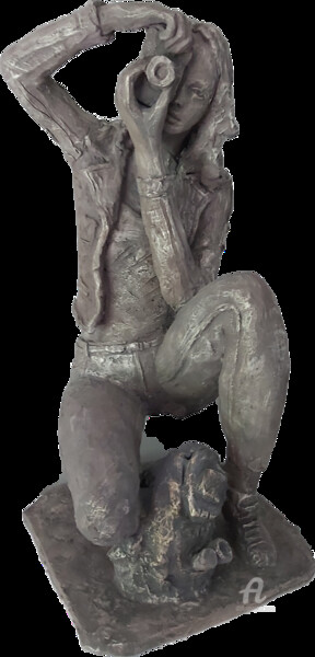 Sculptuur getiteld "PRISE DE VUE" door Eliane Cartier, Origineel Kunstwerk, Terra cotta