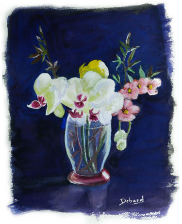 Painting titled "Orchidée" by Eliane Debard Arnould, Original Artwork, Gouache