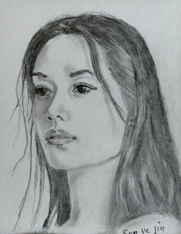 Drawing titled "Actrice Coréenne  "…" by Eliane Debard Arnould, Original Artwork, Pencil