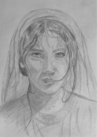 Dessin intitulée "Femme indienne" par Eliane Debard Arnould, Œuvre d'art originale, Crayon