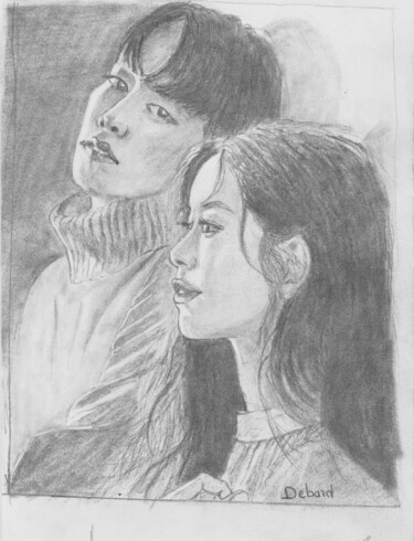 Drawing titled "acteurs coréen Nam…" by Eliane Debard Arnould, Original Artwork, Pencil