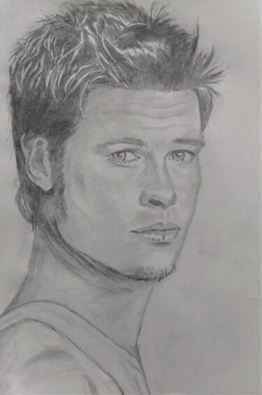 Drawing titled "Brad Pitt" by Eliane Debard Arnould, Original Artwork, Graphite