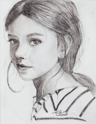 Drawing titled "Petite fille" by Eliane Debard Arnould, Original Artwork, Pencil