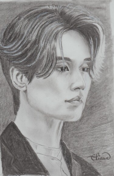 Dessin intitulée "Acteur Lee dong Wook" par Eliane Debard Arnould, Œuvre d'art originale, Crayon