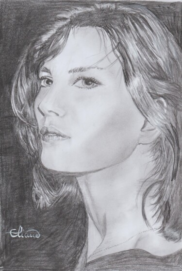 Drawing titled "Jane Birkin" by Eliane Debard Arnould, Original Artwork, Graphite