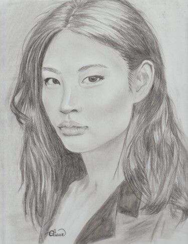 Drawing titled "Femme asiatique 3" by Eliane Debard Arnould, Original Artwork, Pencil