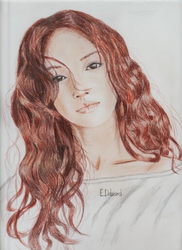 Drawing titled "Femme asiatique, co…" by Eliane Debard Arnould, Original Artwork, Pencil