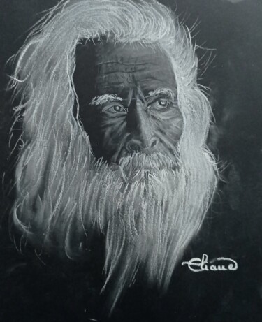 Dessin intitulée "Vieil homme Indien" par Eliane Debard Arnould, Œuvre d'art originale, Crayon