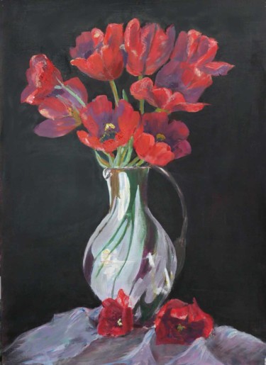 Painting titled "Tulipes rouges -" by Eliane Debard Arnould, Original Artwork, Acrylic